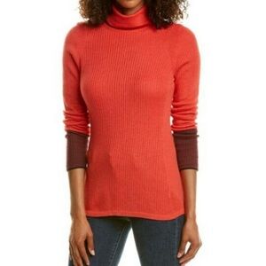 Nic + Zoe Color Block Red-Orange Ribbed Turtleneck Sweater PL